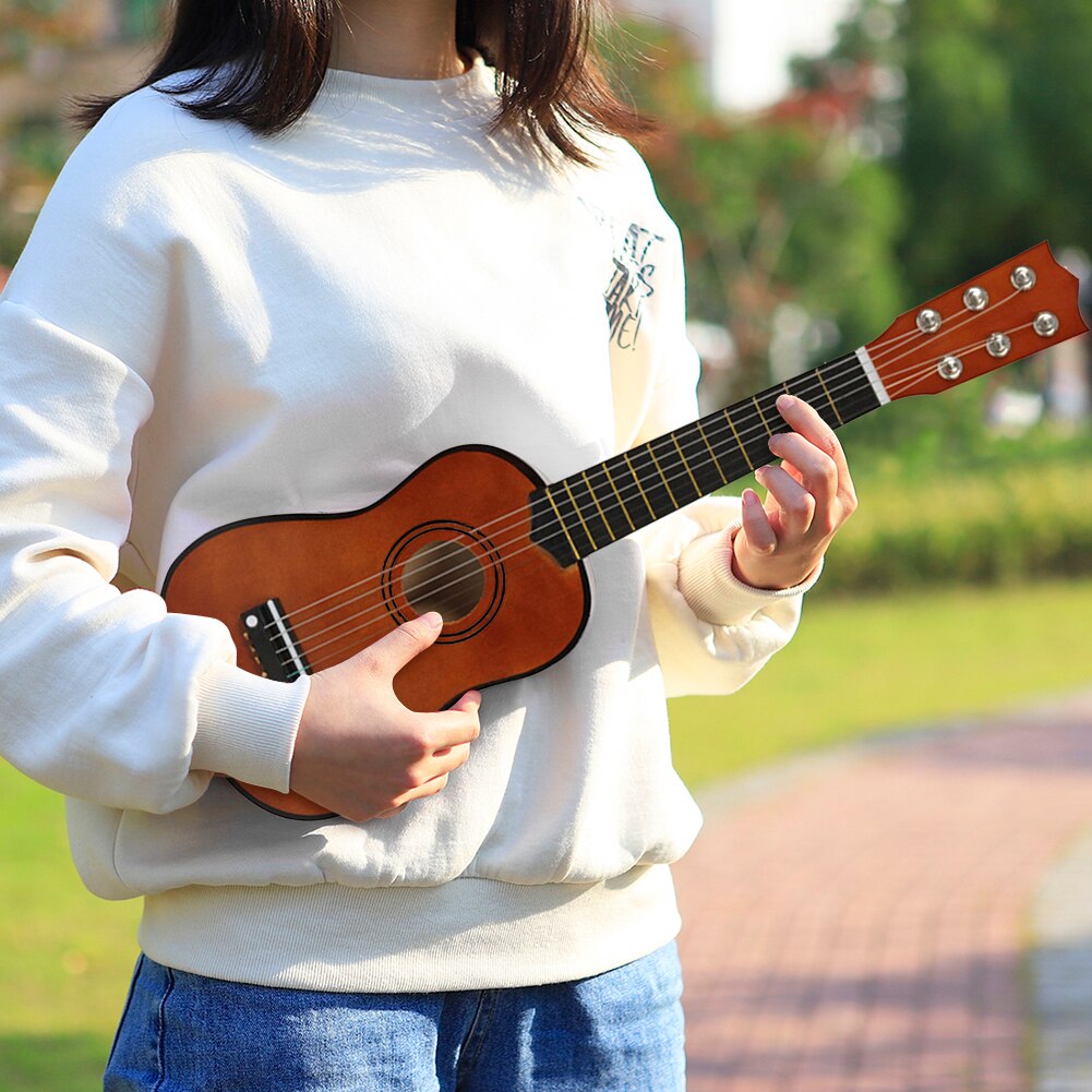 21 inch Basswood Ukulele 6 Strings Small Bass Acoustic Guitar Musical Instruments with Picks for Children Kids Beginners