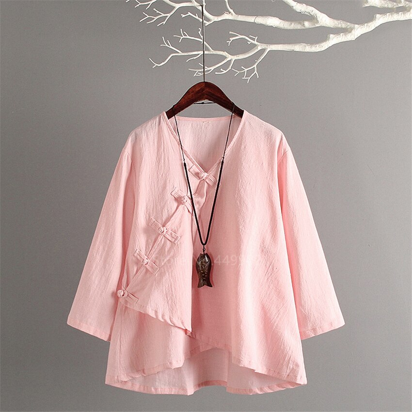 Traditional Chinese Women Tops Retro Casual Solid Linen Tea Set Breathable Tai Chi Hanfu Full Sleeve Buckle Tops Trousers