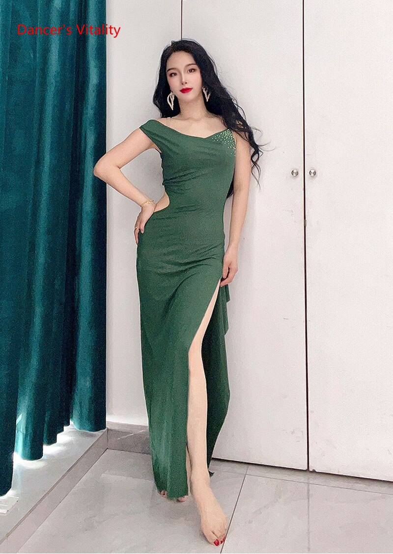 Buikdans Kleding Sexy Slim Cut Out Dress Voor Vrouwen Buikdansen Jurken Gir Oosterse Dans Professionele Outfit Kleding: Donkergroen / L