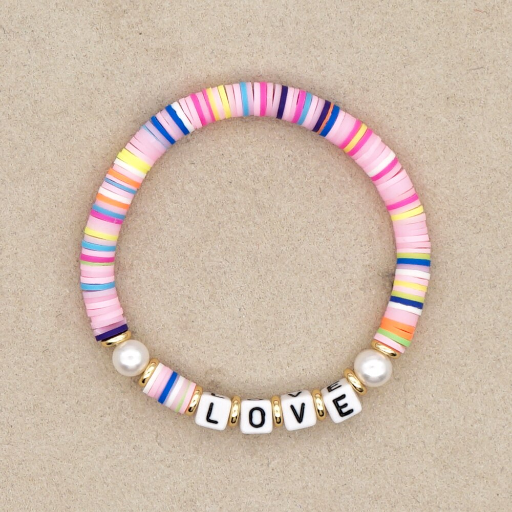 GO2BOHO Heishi arc-en-ciel macramé Bracelet femmes perle disque perles Bracelets lettre Pulsera coloré bijoux faits à la main: QT-B200144C