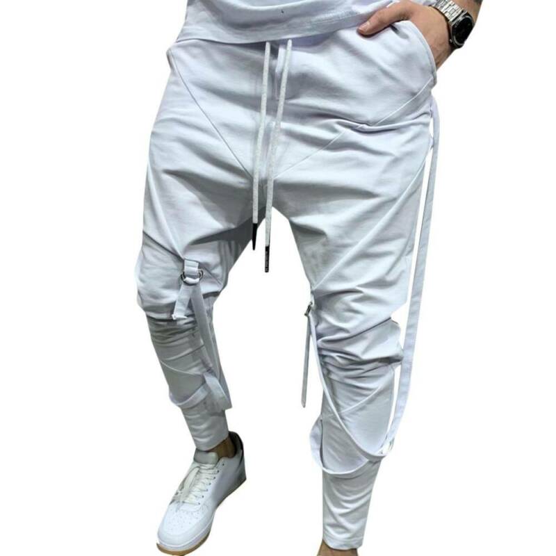 Men Pants Jogger Lace Up Sports Trousers Casual Slim Harem Pants Gym Sportswear Loungewear Mens Sweat Pants