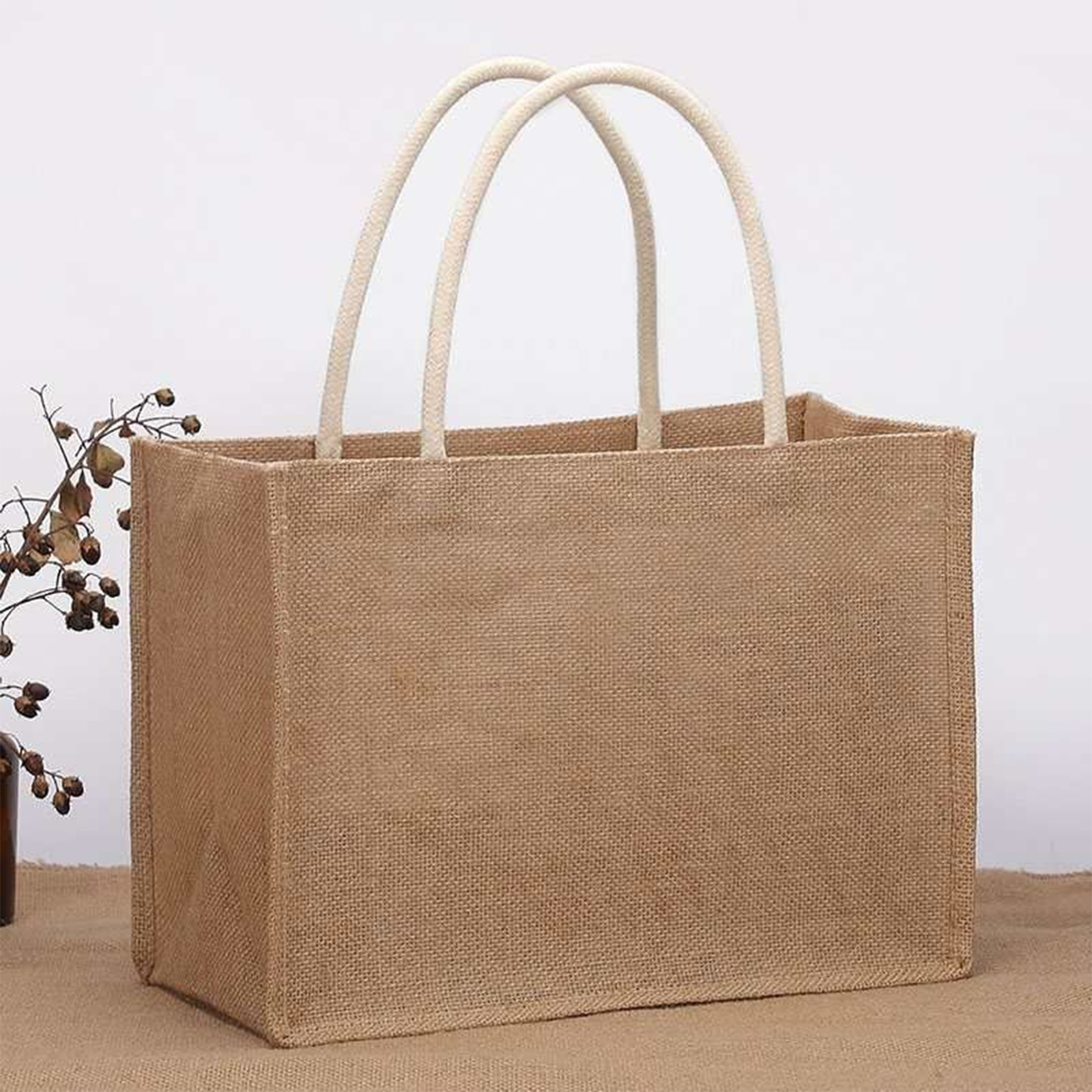 Bolsas de arpillera en blanco, bolso de compras de playa de yute, bolsas de reutilizables vintage con asa para manualidades de comestibles, fiestas de cumpleaños
