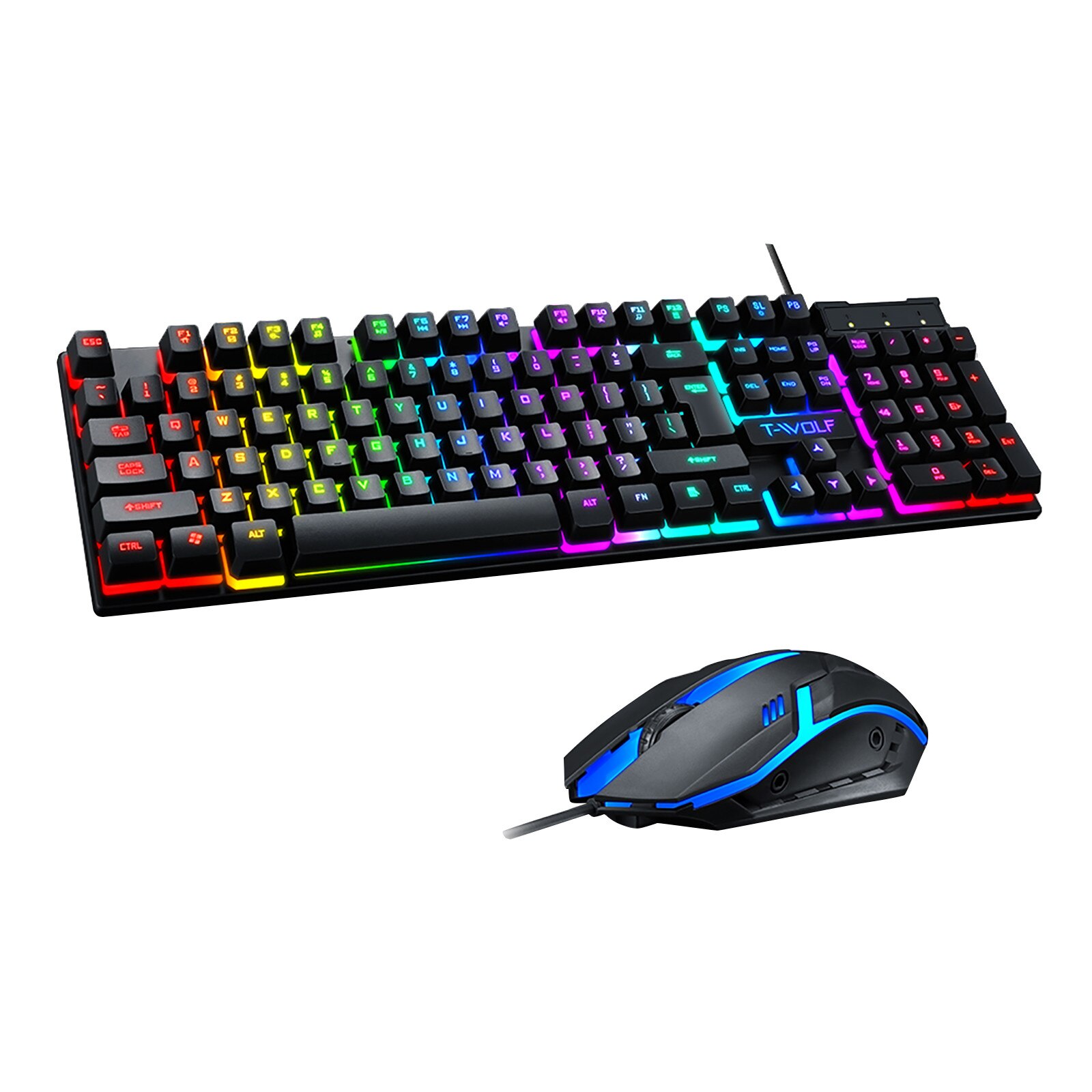 TF200 Rainbow Gaming Keyboard RGB Backlit Keyboard Backlight Usb Ergonomic Gaming Keyboard and Mouse Set for Laptop: Default Title