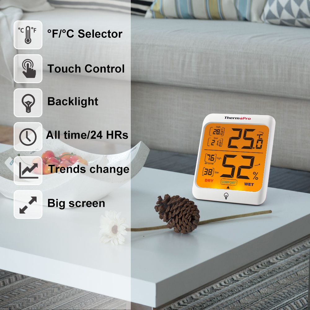 Thermopro TP53 Indoor Digitale Thermometers Hygrometer Vochtigheid Weerstation Voor Thuis Kamer Thermometer Met Touch Back Light