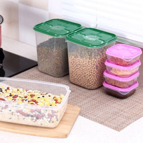 17x Plastic Pantry Organizer Bins Kitchen Plastic Food Storage Tank Sealpot Box