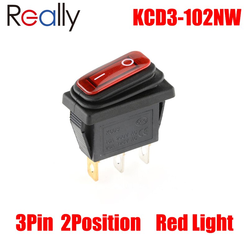 Echt 15A 250V/20A 125V Ac Tuimelschakelaar KCD3 Switch On-Off 2 Positie 3 Pin elektrische Apparatuur Met Licht Schakelaar: KCD3-102NW Red