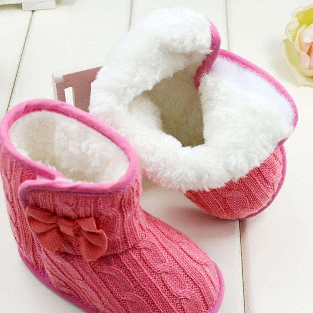 Winter Toddler Fleece Snow Boot Baby Shoes Infant Knitted Bowknot Baby Warm Shoes Red, Pink, Gray, Rose