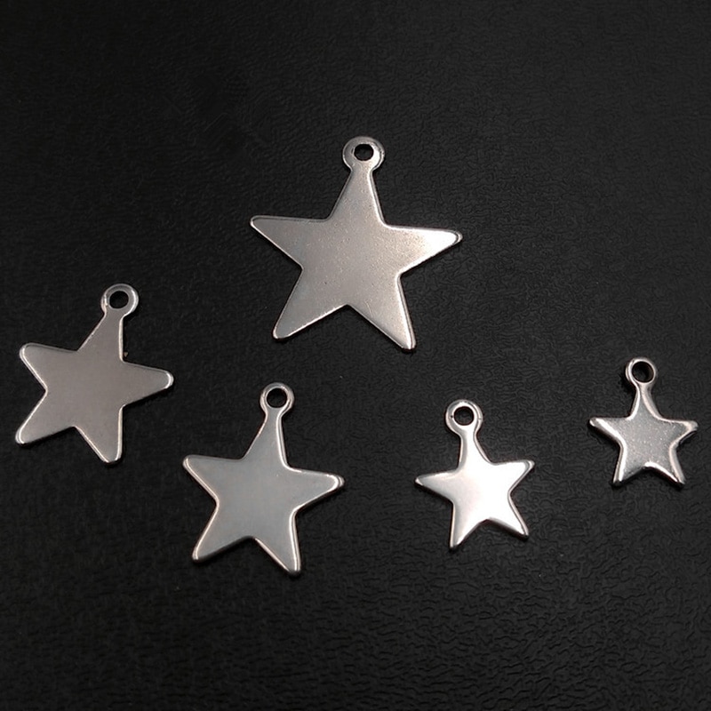 Lot de 100 pendentifs en forme d'étoile et de lune, en acier inoxydable, pour la fabrication de bijoux, DIY, 9x10mm