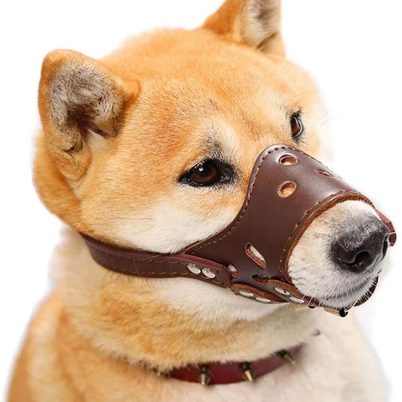 Máscara ajustable para perro, bozal de cuero suave para perros, antimordedura, seguro, transpirable, bozal para perros pequeños y grandes, para dejar de ladrar, accesorios para mascotas