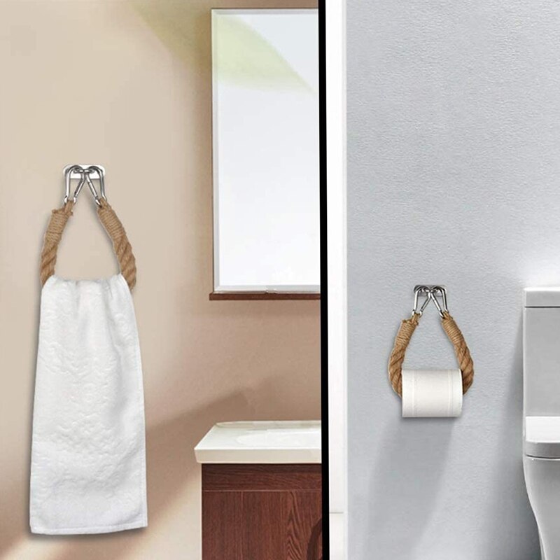 1 Pcs Hennep Touw Handdoek Toiletpapier Rolhouder Jute Rustieke Muur Gemonteerde Ijzer Opslag Planken Badkamer Benodigdheden