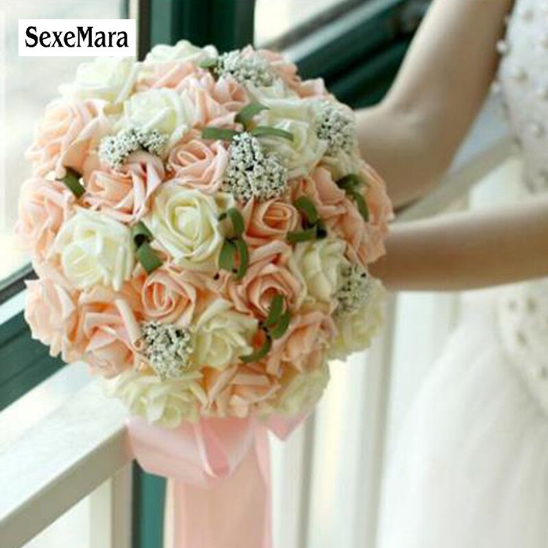 Romantische Zoete Champagne Bruidsboeket Rose Bloemen Bruidsboeket Bruidsmeisjes Accessoires Accessoires Buque De N: Default Title