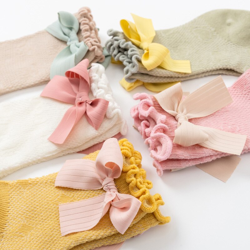 Baby kleine Mädchen atmungsaktiv Socken Bowknot Knie hoch Kinder Rohr Socken Verbeugungen Rüsche Kinder Mädchen Socken