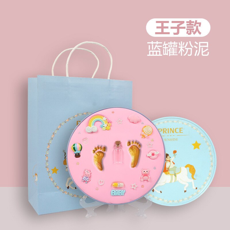 Baby håndprint fodaftryk aftryk kit baby håndprint mudder og fod print baby souvenirs baby hånd og fod skimmel hundrede dage: Blue pot pulver mudder