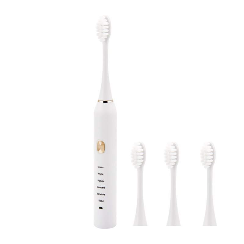 Electric Toothbrush Ultrasonic Sonic Rechargeable Tooth Brush Six-speed Mode Waterproof Whitening Teeth Brush Adult Timer Brush: WHITE