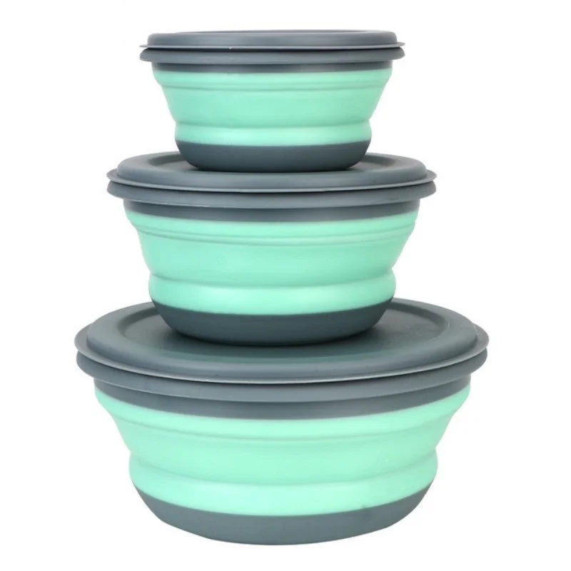 3 unids/set cuenco de Camping plegable de silicona, fiambrera, ensaladera, tapa, contenedor de almacenamiento de alimentos expandible, caja Bento: Rosa
