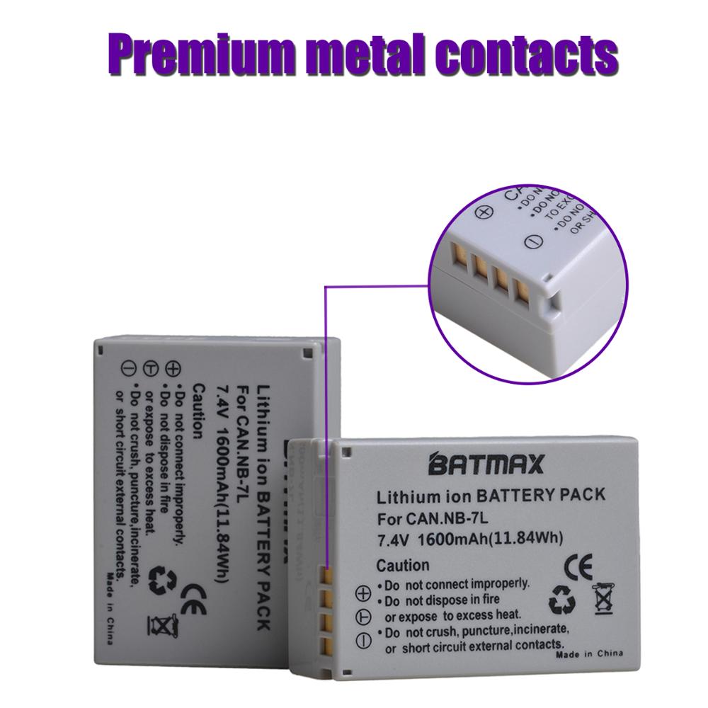 Batmax NB-7L NB7L 1600mAh Battery akku +Digital Wall Charger for Canon PowerShot G10 G11 G12 SX30IS