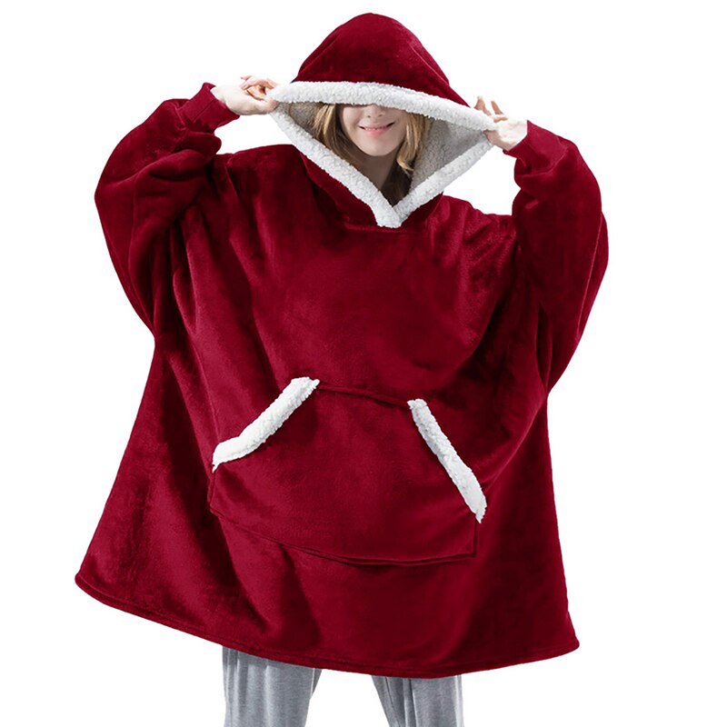 Winter Hooded Hoodie Women Fleece Long Sweatshirt Winter Clothes Flannel Pullovers Female Indoor Blanket with Sleeve Pajamas: Color 5