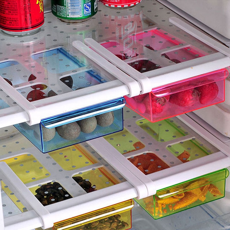 Miljøvenlig multifunktions køkken køleskab opbevaringsstativ køleskab fryser hyldeholder mad skuffe arrangør pladsbesparende