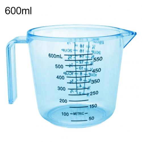 150/300/600ml håndtak vannmelk eggskala målekopp krus måleinstrument med nyttige måleenheter og fint håndtak: Blå 600ml