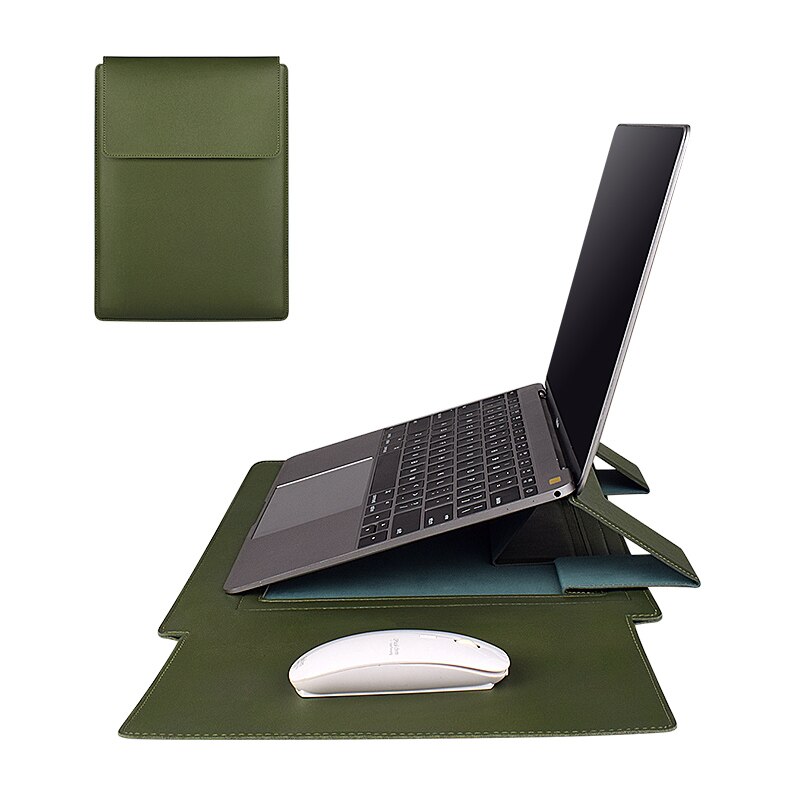 Laptop Sleeve case With Stand Function Compatible For Macbook Air/Pro 13 14 15.6inch notebook bag with Stand Holder: 15.4 inch green