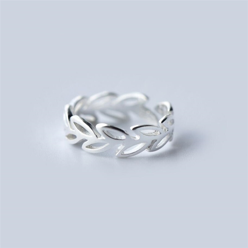 Literary Leaf Hollow 925 Sterling Silver Sweet Fresh Temperament Personality Female Resizable Opening Rings SRI065