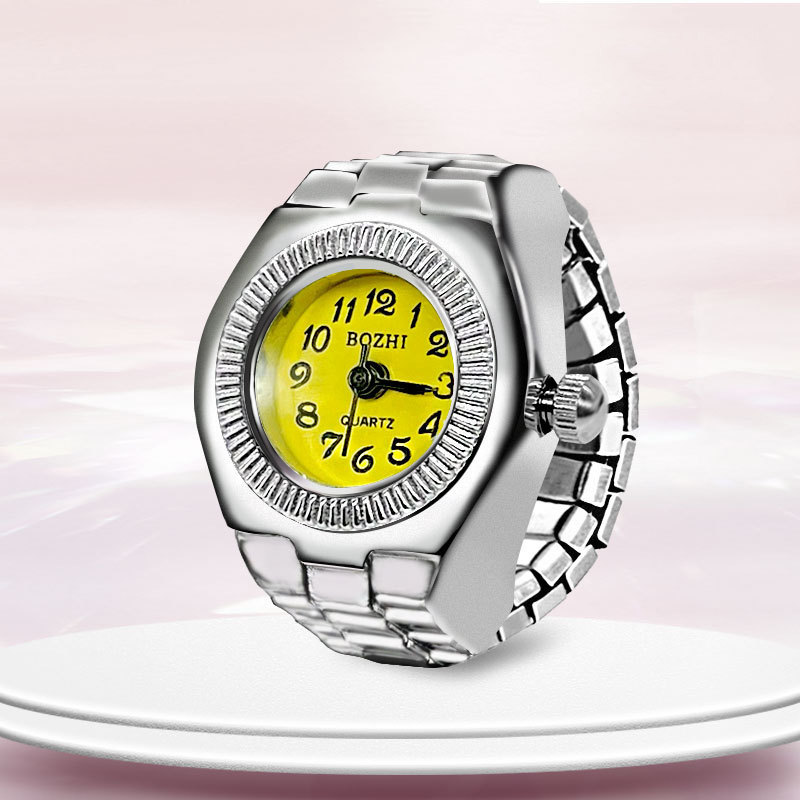 Joyería divertida de acero, reloj , anillo de dedo para adolescentes, individual, anillos Punk para parejas, reloj Digital, anillos elásticos: Amarillo limón