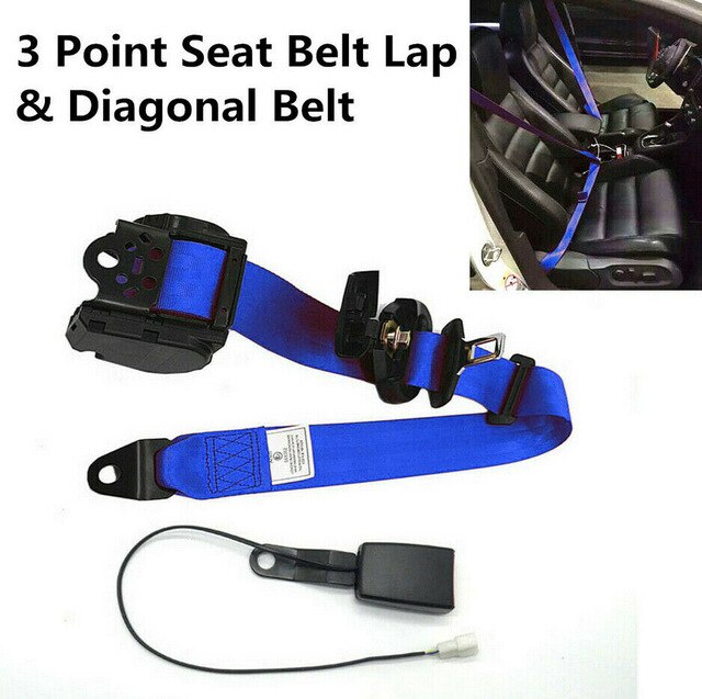 Adjustable Retractable Red Car Seat Belt Lap Belt 3Point Safety Strap Set Car interior decoration auto Safety Belts: Blue