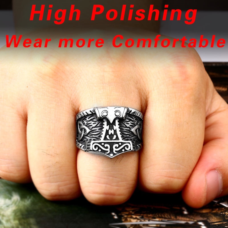 Beier 316L Stainless Steel Nordic Pagan Triskele Helm of Awe Aegishjalmur Futhark Viking Magic Stave Runic Amulet Ring LR563