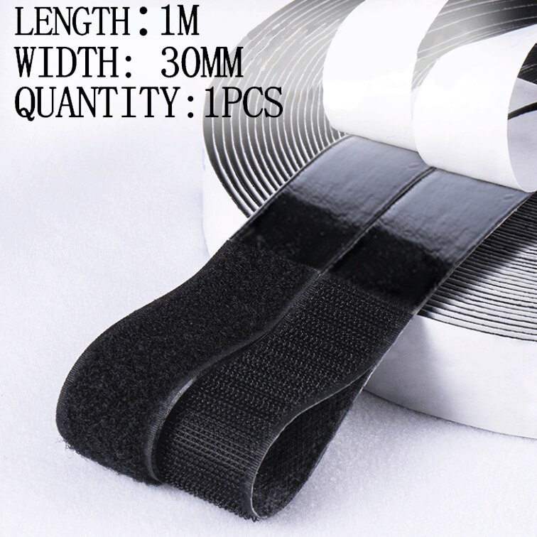 1Meter/Pairs Strong Self adhesive Hook and Loop Fastener Tape nylon sticker velcros adhesive with Glue for DIY 30mm: black 1pcs