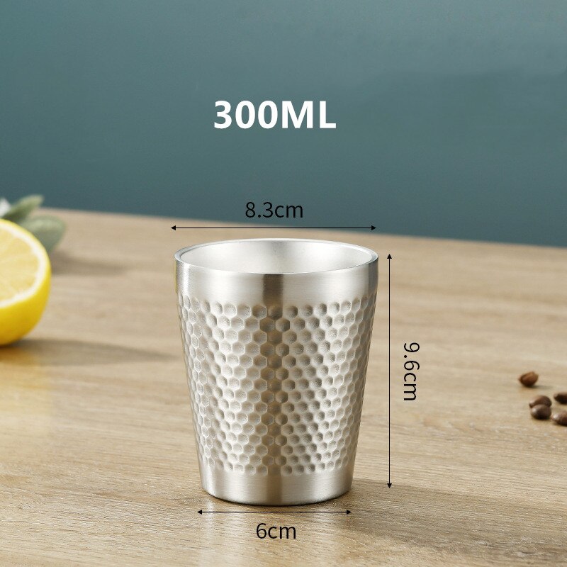 Insulation Anti-scalding Stainless Steel Cups Unbreakable Metal Drinking Beer Coffee Tea Cup Home Outdoor Activities BPA Free: Silver 300ML