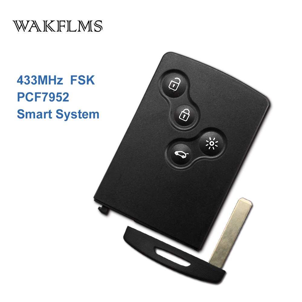 4 knappar smart fjärrnyckel 433 mhz med pcf 7952 chip för renault koleos med olika nödnummer