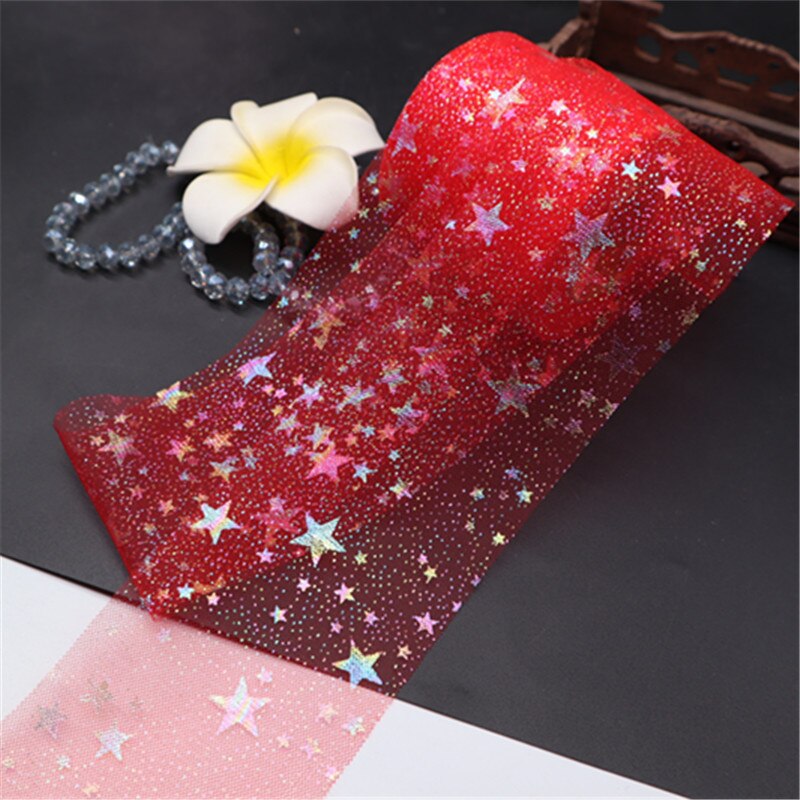 25 yard/rulle regnbue glitter tyl rulle pailletter krystal organza gennemsigtigt stof gør det selv håndværk tutu nederdel hjem bryllup dekoration: Rød