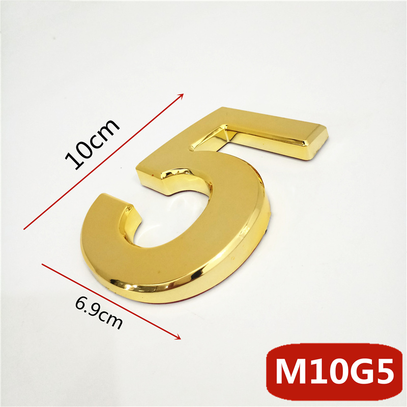 10cm 3D duży rozmiar nowoczesny dom numer drzwi hotelowe płyta adres domowy skrzynka pocztowa numery cyfry naklejki znak 0-9 złoty kolor: 5 / Qty 1pc