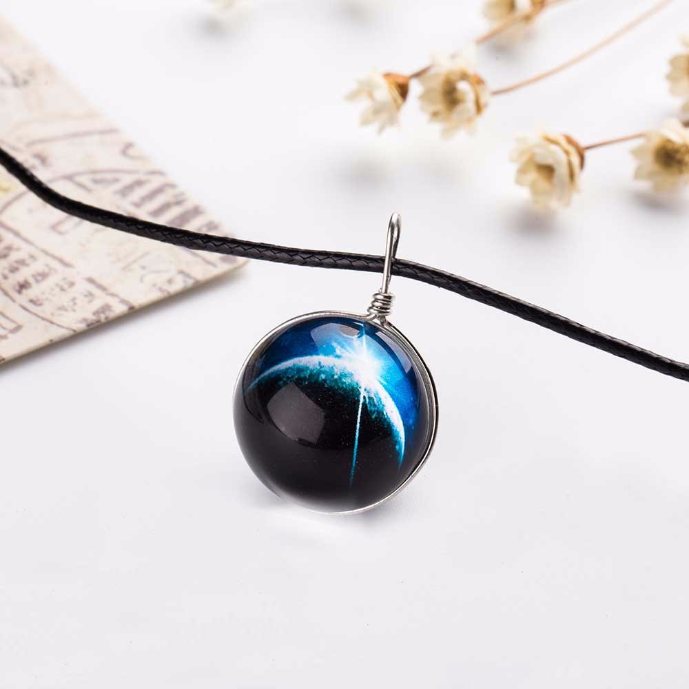 Nebula Ruimte Universe Galaxy Ketting Sterren Glas Bal Hanger Kristal Collares Planet Patroon Lederen Ketting Ketting Voor unisex