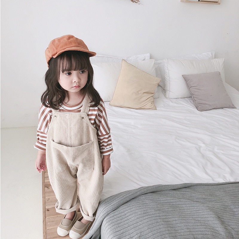 autumn girls corduroy overalls kids Korea pants