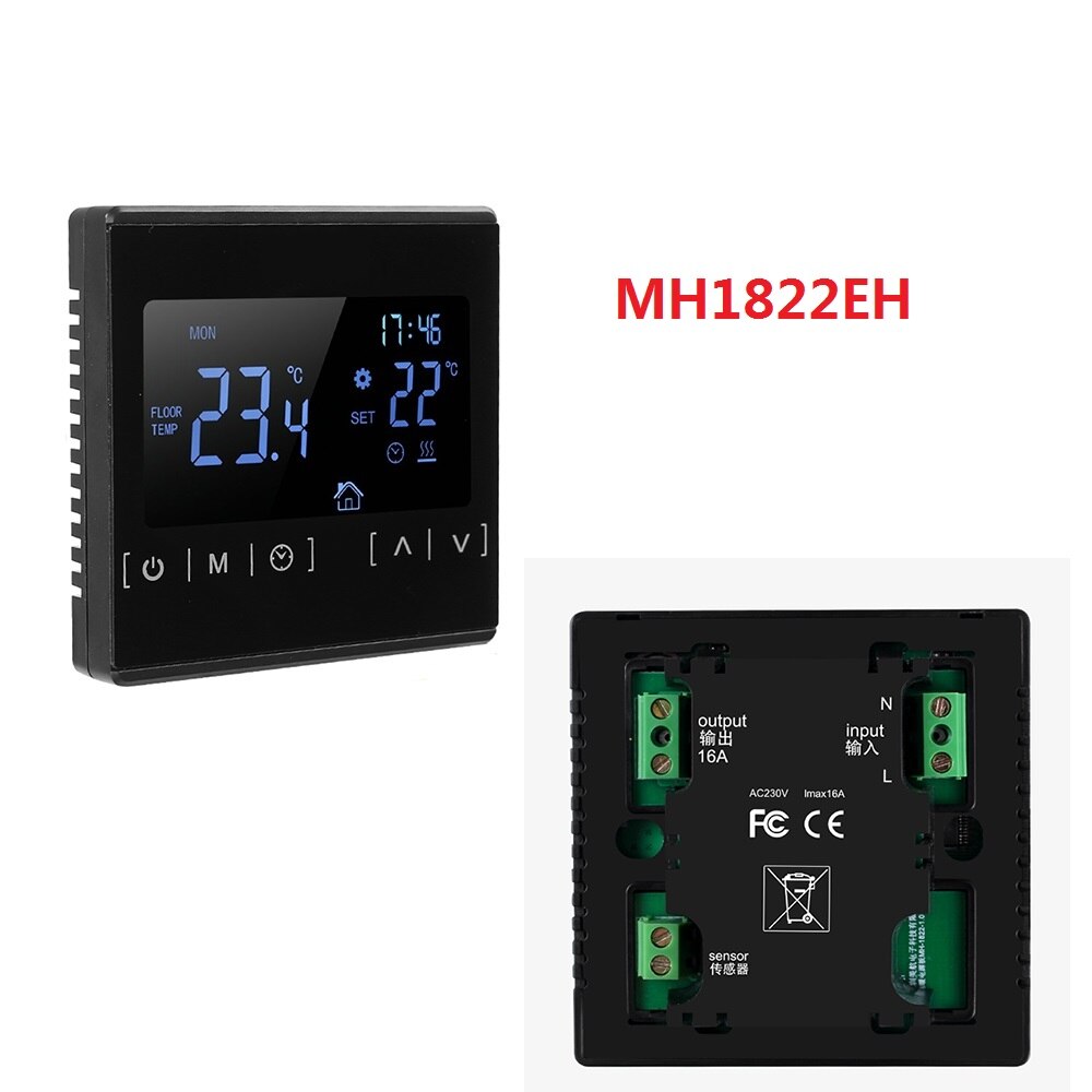 110V 120V 220V Programmable Temperature Controller Warm Floor WiFi Thermostat with Sensor: MH1822 Black