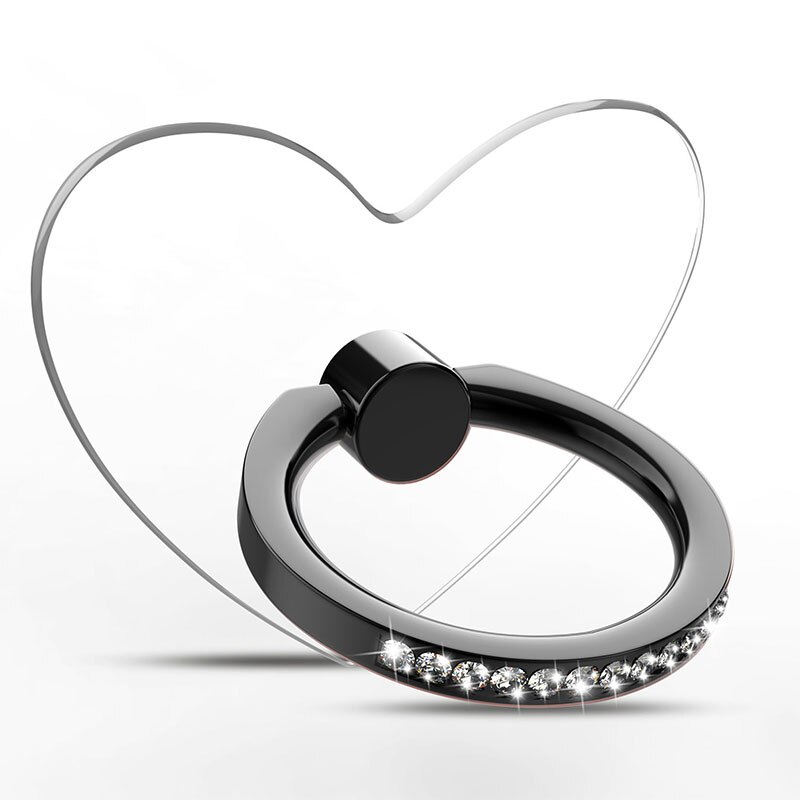Diamentowy uchwyt na telefon komórkowy stojak przezroczysty uchwyt na palce wyczyść 360 ° stopni obrót Kickstand kompatybilny iphone: Heart-Black