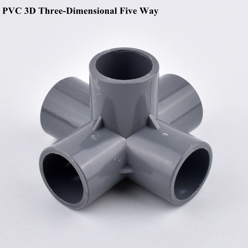 1Pc 20~50mm Grey PVC Pipe Connector 3/4/5/6-Ways Three Dimensional Joint, Aquarium Garden Watering Irrigation Water Tube Joint: Silver / 1/4''