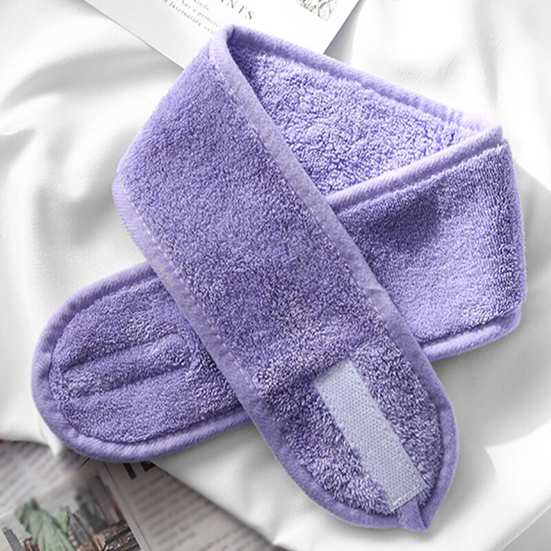Diadema Facial de algodón para mujer, bandana de Velcro, gorro de ducha para la cabeza, envoltura mágica para el cabello, accesorios para el cabello: Morado