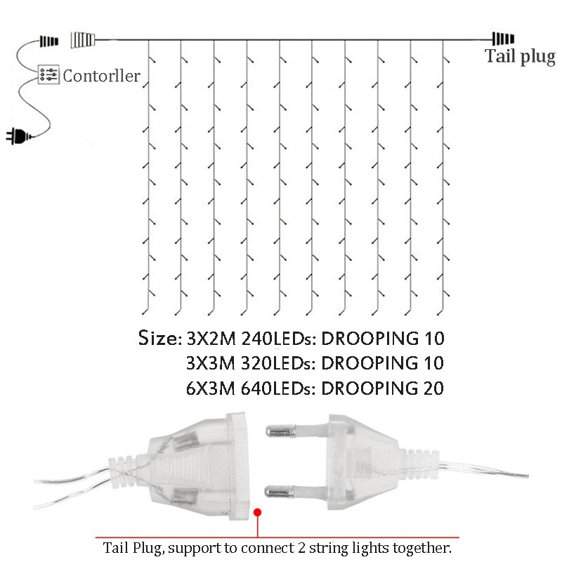 3x2/3x3/6x3M LED Waterfall Curtain Lights Icicle Led String Lights Meteor Shower Rain Fairy Garland Wedding Background Lights