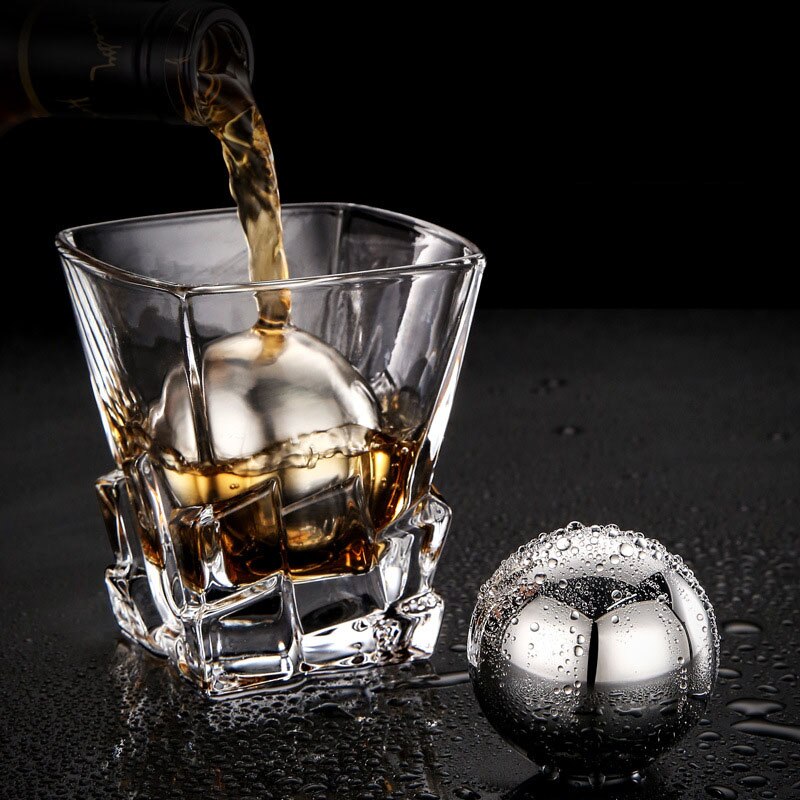2pcs/box 304 Stainless Steel Round Ice Cubes Whiskey Cooling Stone Quick-frozen Metal Particles Ice Cube Box Wine Set Ice Tartar