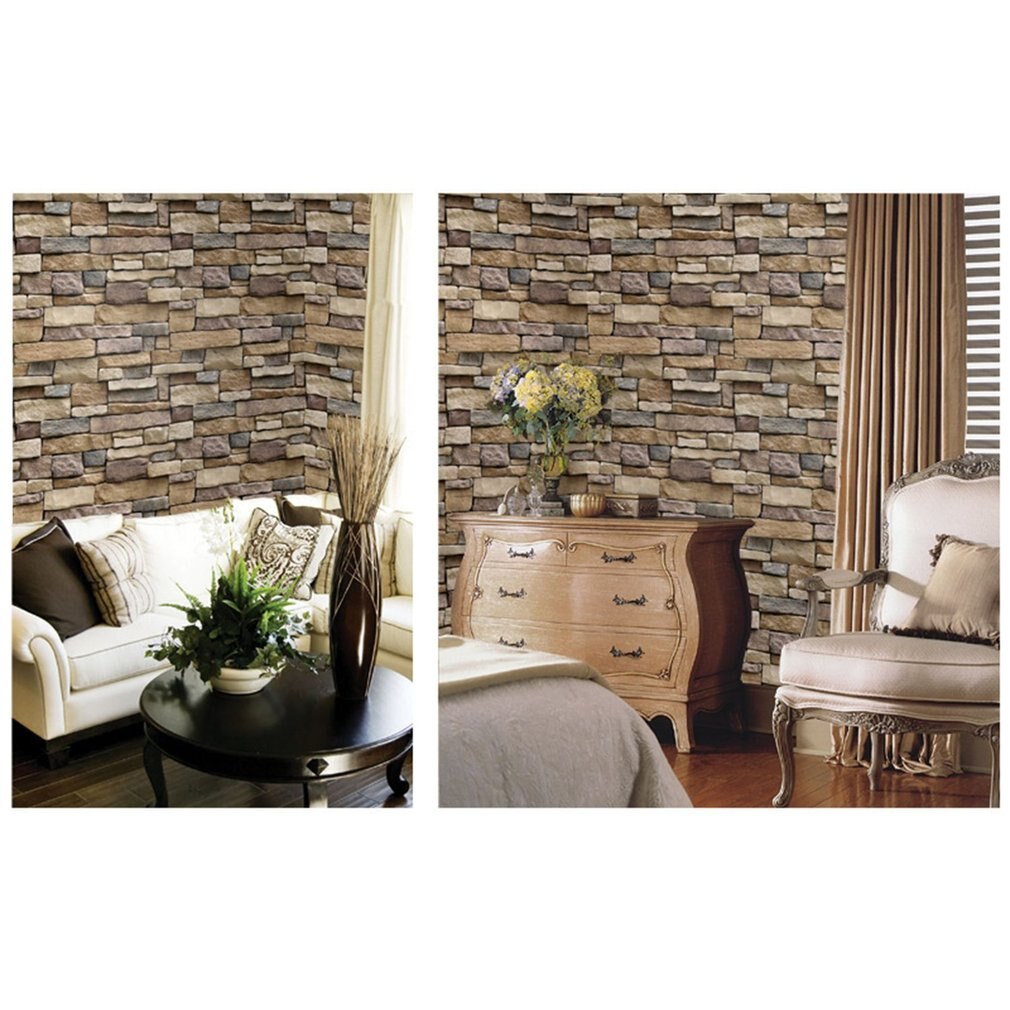 Home Decor 3D PVC Wood Grain Wall Paper Brick Stone Wallpaper Self-Adhesive Living Room Bedroom 3D Wallpaper Decoration