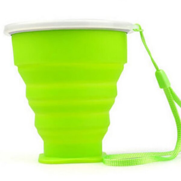 Telescopic Portable Silicone Folding Cup With Lid Anti-Fouling Outdoor Cup Coffee Cup Children Travel Drinking Water: Green