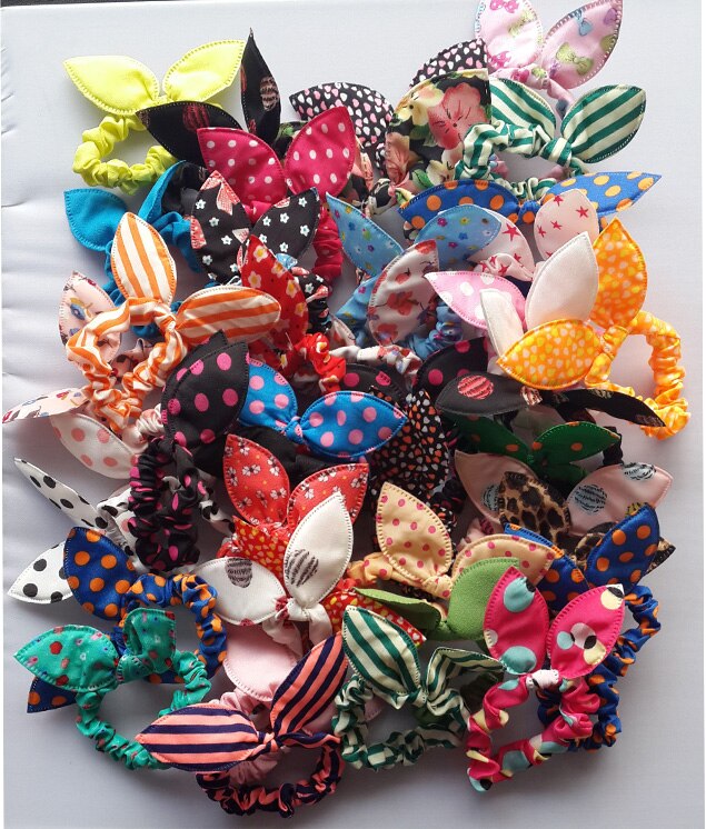 10pcs Lot Mix Style Clips For Hair Band Polka Dot Leopard Trip Hair Rope Rabbit Ears Headwear Hair Tie girl Hair Accessorie