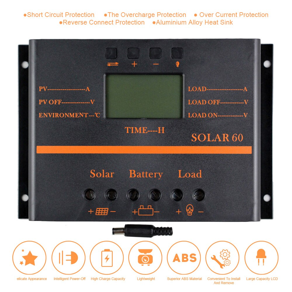 Solar 60a 80a pwm solar controller 12v/24v auto charger controller lcd display solpanel batteriopladningsregulator: 60a