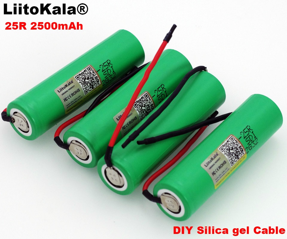 LiitoKala 18650 2500 mAh Oplaadbare 3.6 V Batterij INR18650-25R 20A Ontlading + DIY Silicagel Kabel