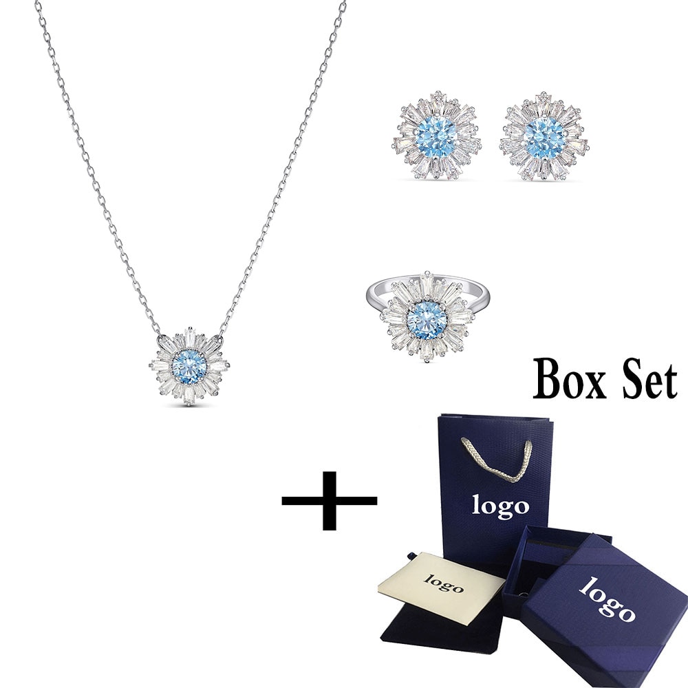 Fashionable SUNSHINE Blue Crystal Necklace Jewelry Simple and for Girlfriend Birthday Memorial Best