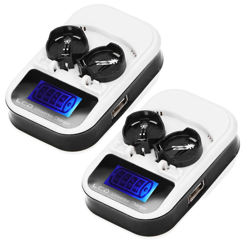 2pcs LCD Button Battery Charger for LIR2016 LIR2025 LIR2032 ML2016 ML2025 ML2032 CR2032 EU Plug 100-240V