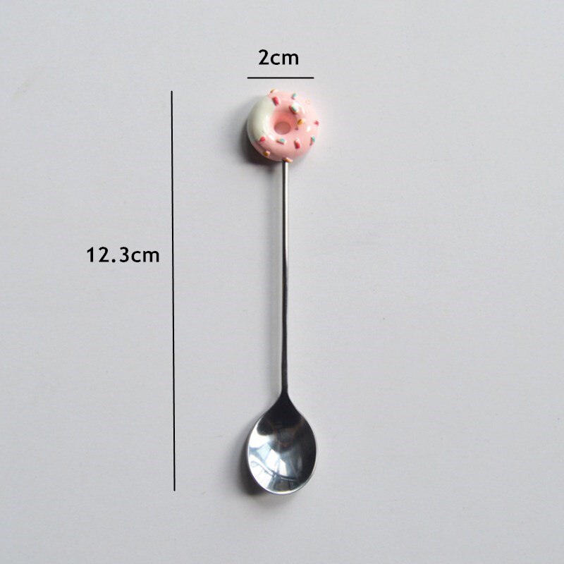 donut fork spoon coffee blender household kitchen stainless steel fork spoon tool kitchen accessories supplies: Pink spoon