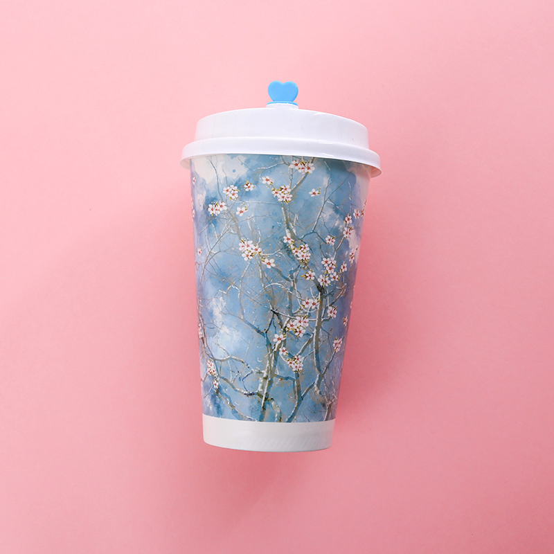 50 Stuks Wegwerp Koffiekopje 500Ml 16Oz Chinese Stijl Bloemen Party Koud Drink Paper cup Met Deksel: cup and lid2